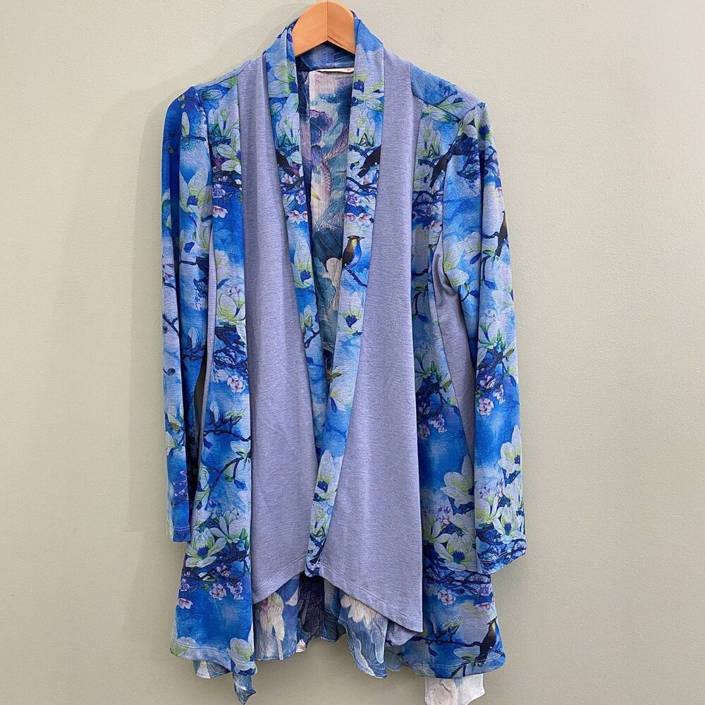 Soft Surroundings Floral Bird Cardigan Size Small Waterfall Tea Garden